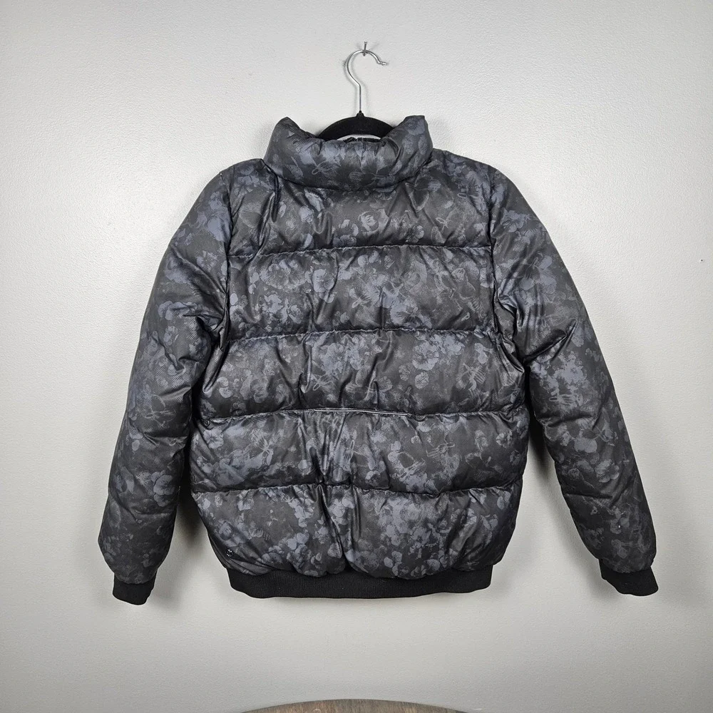 Ivivva‎ Girls 12 Down Puffer Jacket Hooded Quilted Bomber Floral Black Gray Coat